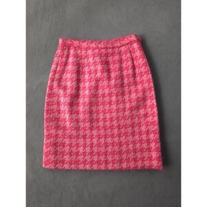 Vintage 1960s Women's Pink Houndstooth Wool Skirt Mod Groovy Women's Small